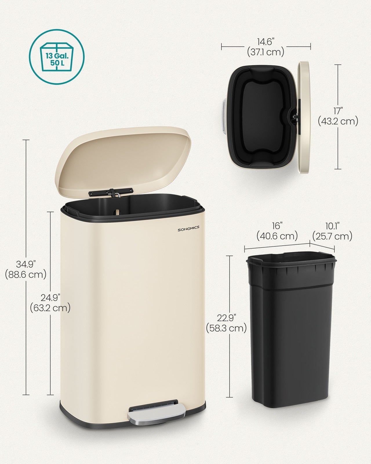 Kitchen Pedal Bin 50L Ink Black - image 44