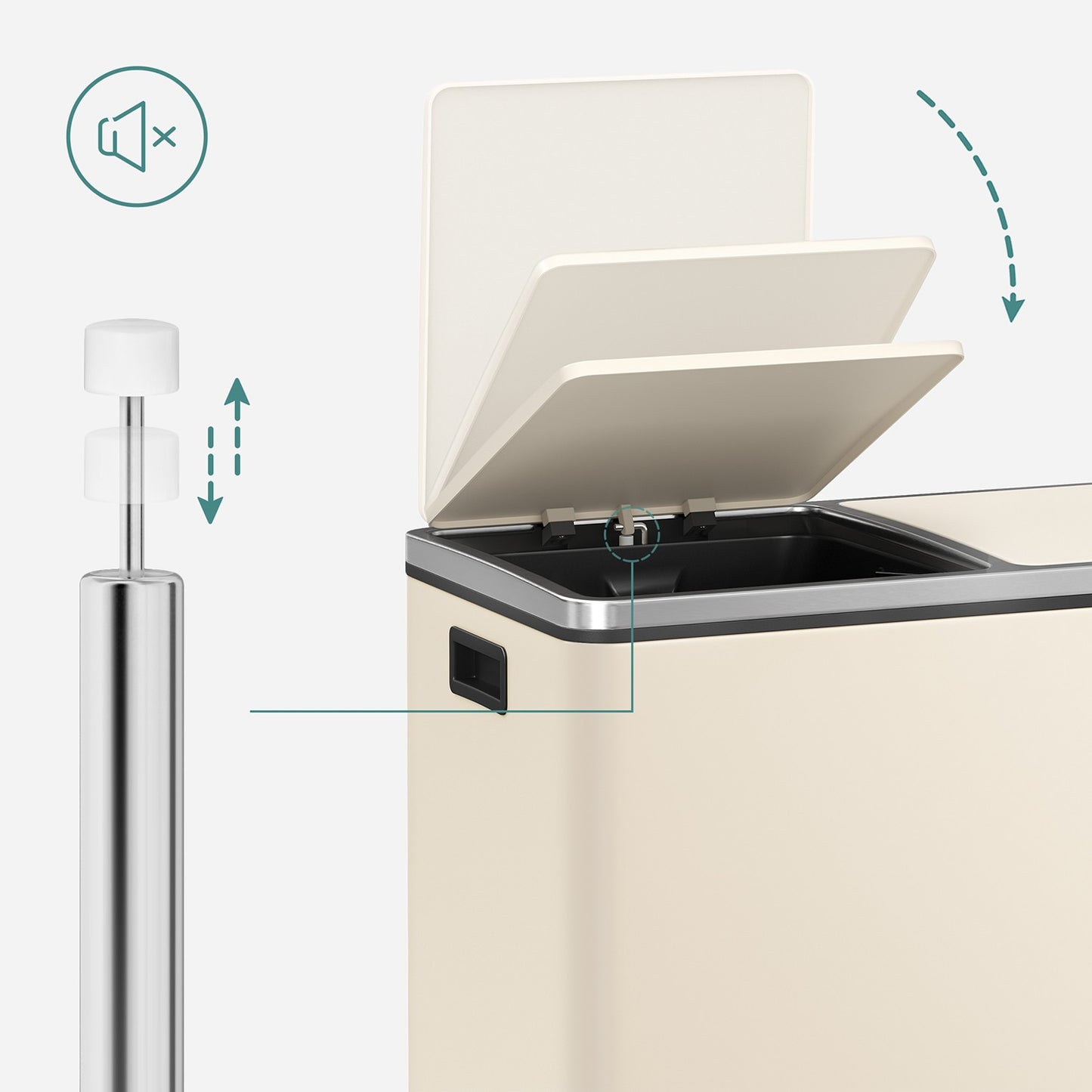 Cream Colour Step-Open Waste Bins with 2 Inner Buckets - image 4