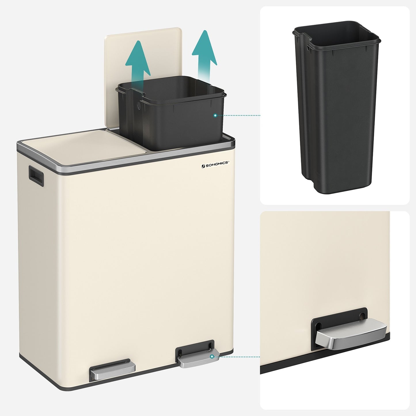 Cream Colour Step-Open Waste Bins with 2 Inner Buckets - image 5