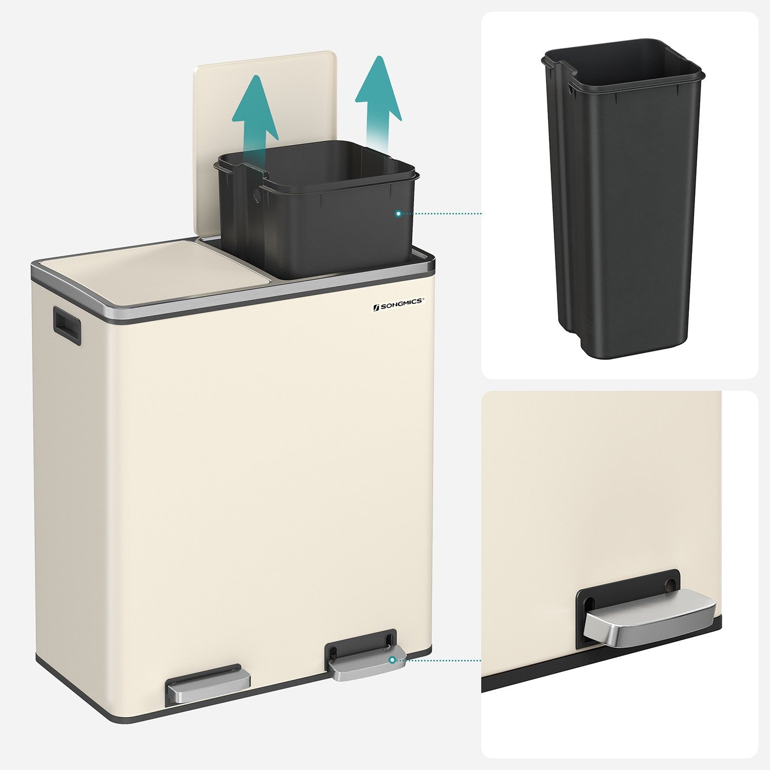 Cream Colour Step-Open Waste Bins with 2 Inner Buckets - image 5