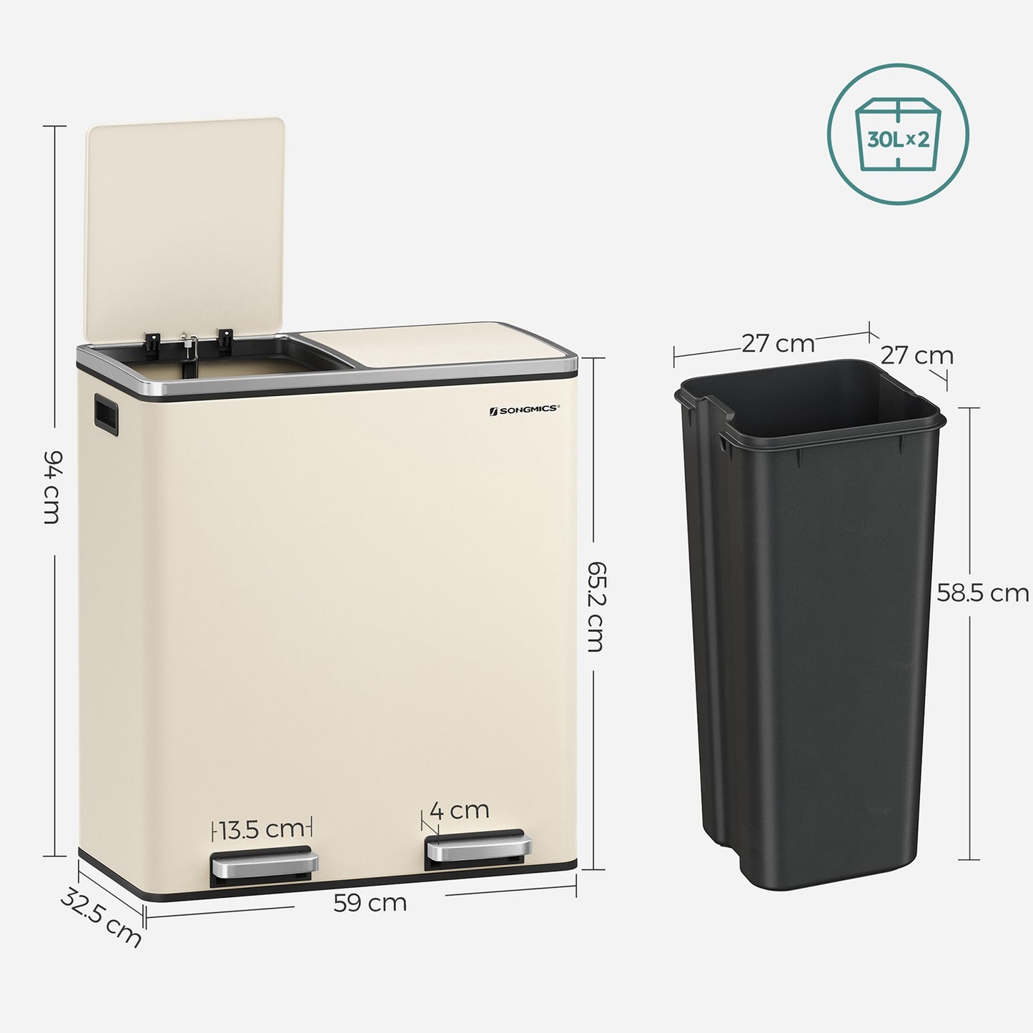 Cream Colour Step-Open Waste Bins with 2 Inner Buckets - image 7
