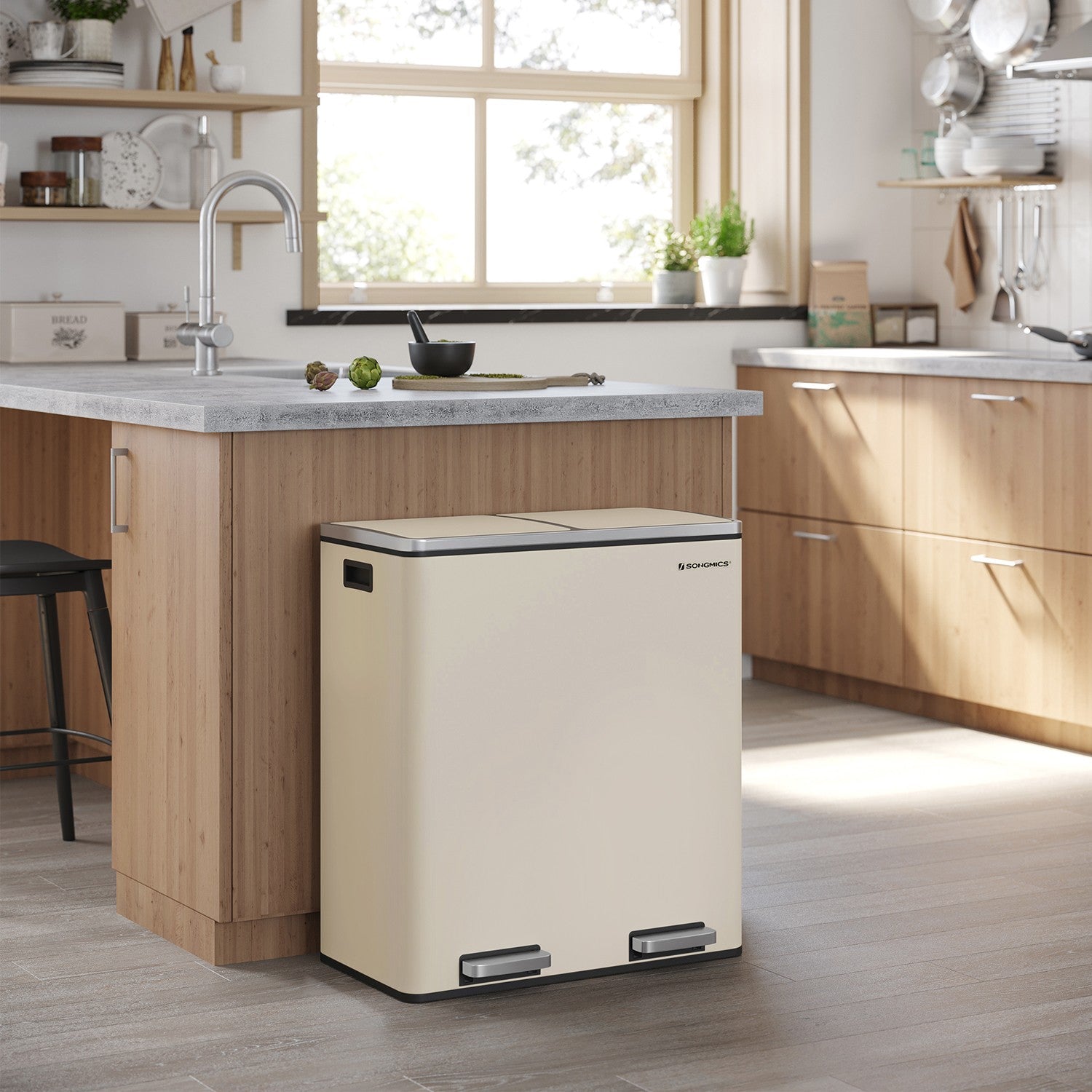 Cream Colour Step-Open Waste Bins with 2 Inner Buckets - image 9