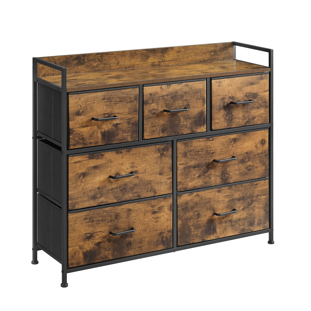 Chest of Drawers 7 Fabric Drawers with Handles Rustic Brown and Ink Black - image 2