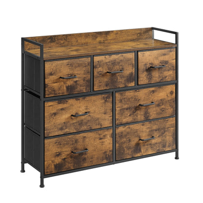 Chest of Drawers 7 Fabric Drawers with Handles Rustic Brown and Ink Black - image 1
