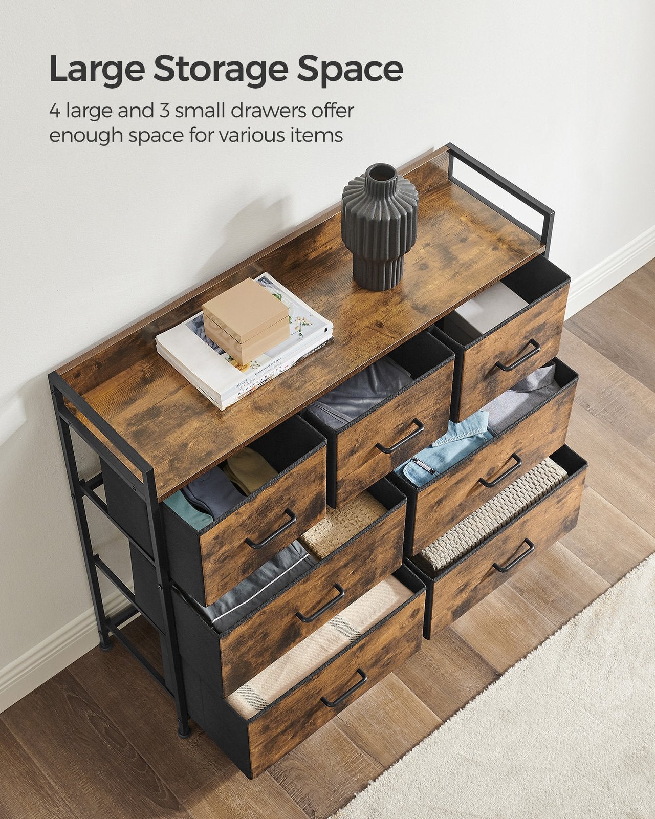 Chest of Drawers 7 Fabric Drawers with Handles Rustic Brown and Ink Black - image 4