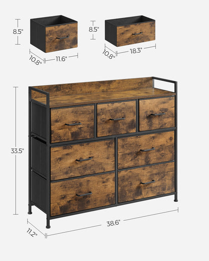 Chest of Drawers 7 Fabric Drawers with Handles Rustic Brown and Ink Black - image 8