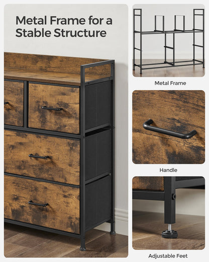 Chest of Drawers 7 Fabric Drawers with Handles Rustic Brown and Ink Black - image 10