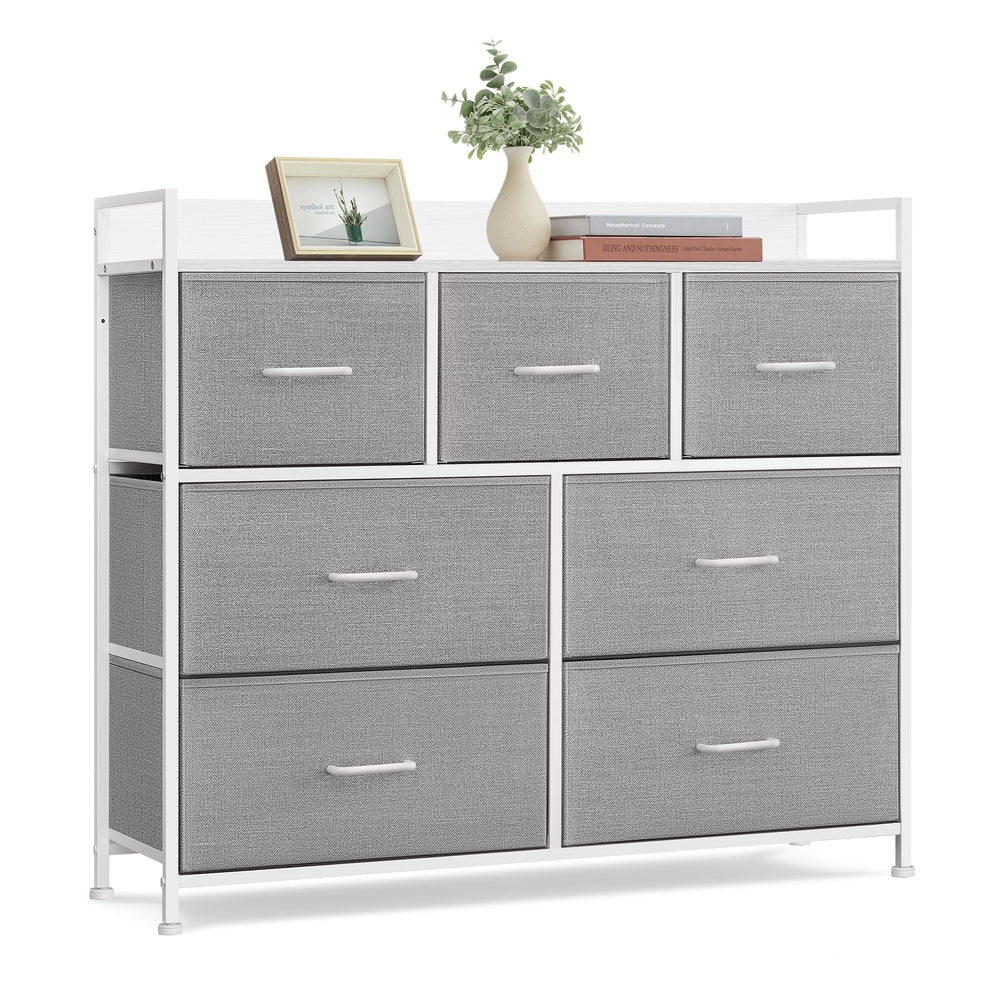 Chest of Drawers 7 Fabric Drawers with Handles Rustic Brown and Ink Black - image 12