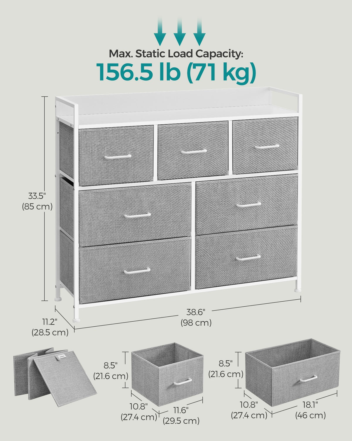 Chest of Drawers 7 Fabric Drawers with Handles Rustic Brown and Ink Black - image 18