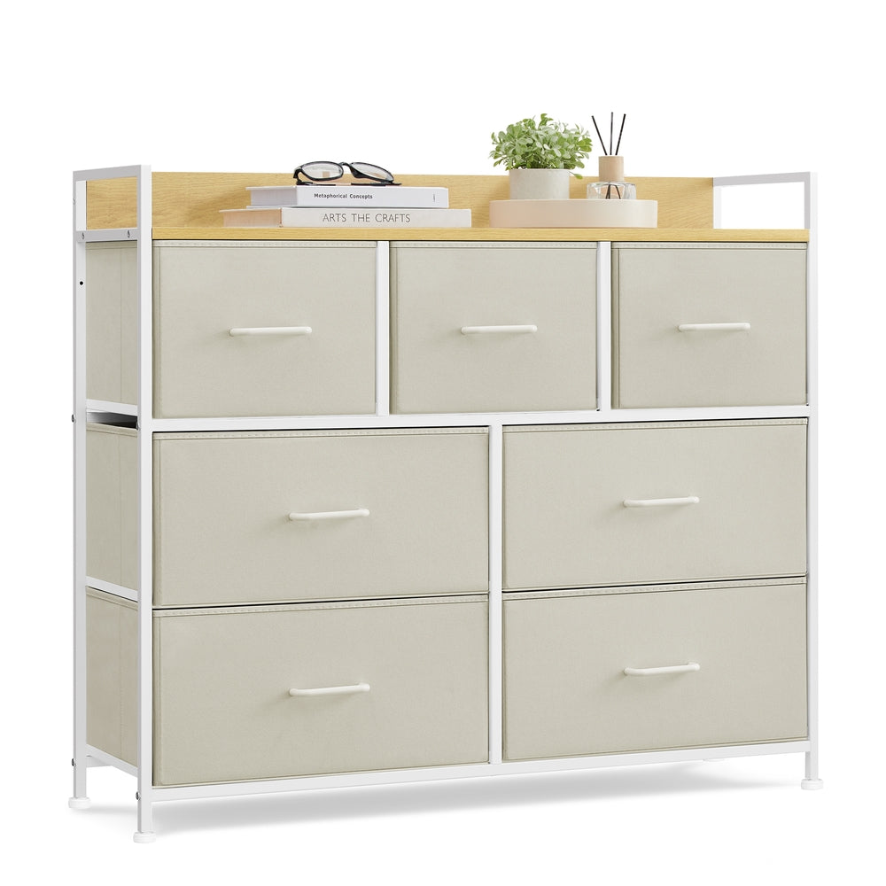 Chest of Drawers 7 Fabric Drawers with Handles Rustic Brown and Ink Black - image 22
