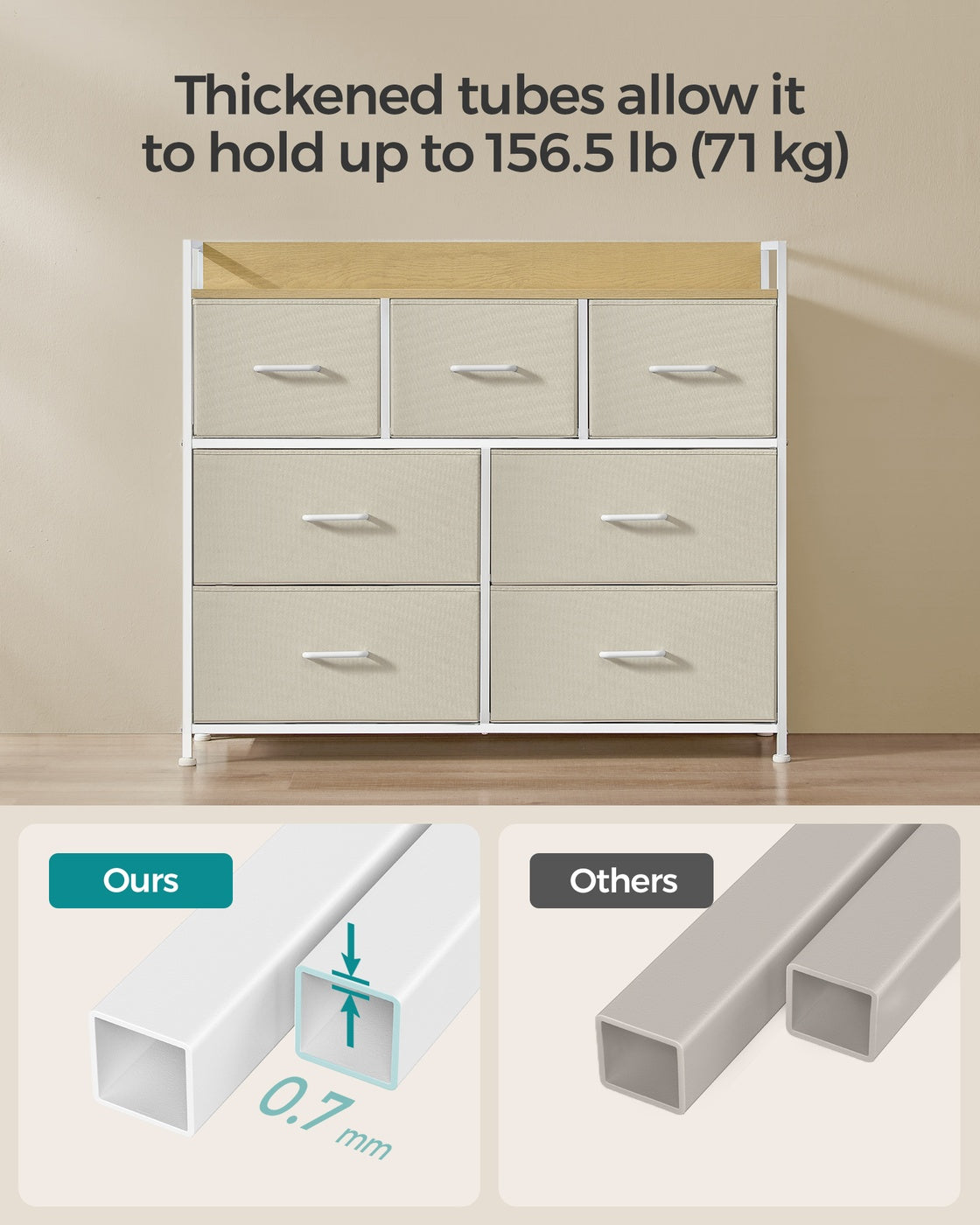 Chest of Drawers 7 Fabric Drawers with Handles Rustic Brown and Ink Black - image 26