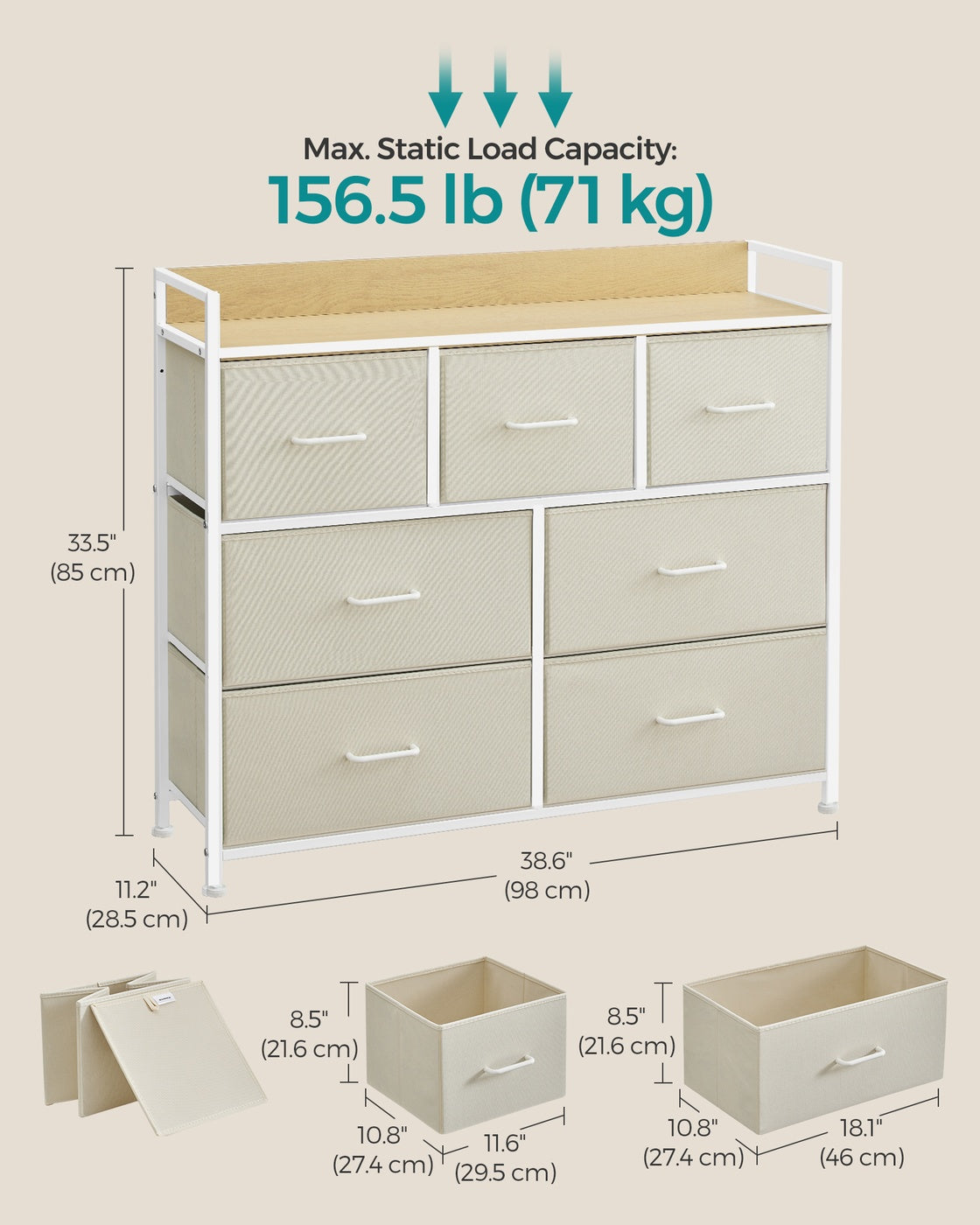 Chest of Drawers 7 Fabric Drawers with Handles Rustic Brown and Ink Black - image 28