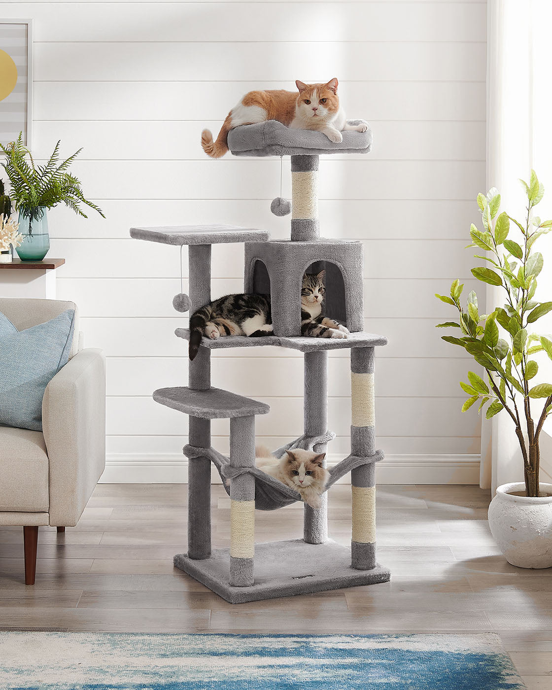 Grey Cat Condo with Hammock & Pompoms - image 4