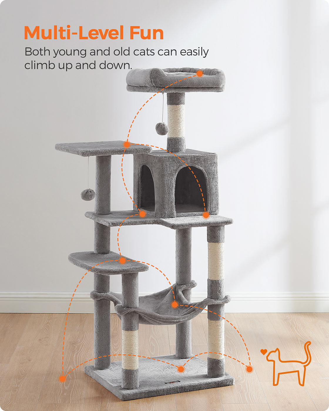 Grey Cat Condo with Hammock & Pompoms - image 5