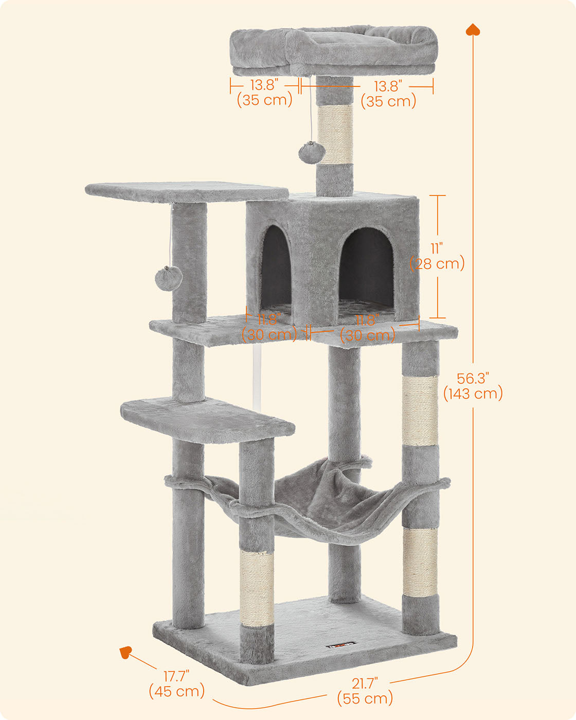Grey Cat Condo with Hammock & Pompoms - image 9