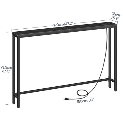 Console Table with Power Outlets, Charging Station - Black