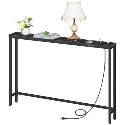 Console Table with Power Outlets, Charging Station - Black