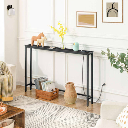 Console Table with Power Outlets, Charging Station - Black