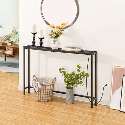 Console Table with Power Outlets, Charging Station - Black