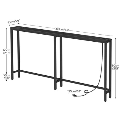 Console Table with Power Outlets, Charging Station - Black - HWLEXTRA 