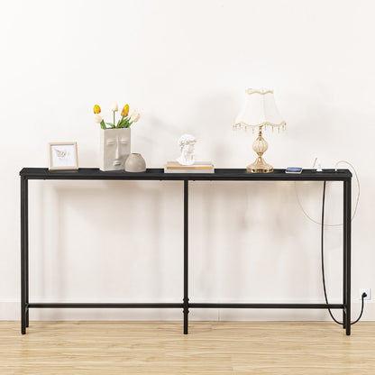 Console Table with Power Outlets, Charging Station - Black - HWLEXTRA 