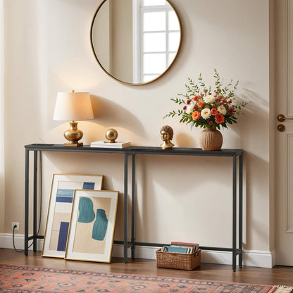 Console Table with Power Outlets, Charging Station - Black - HWLEXTRA 