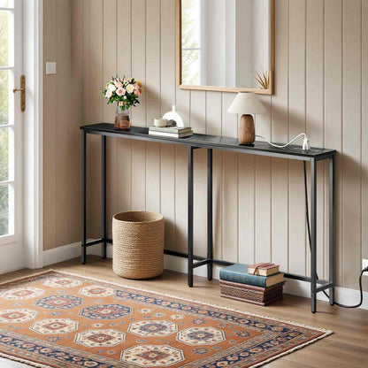 Console Table with Power Outlets, Charging Station - Black - HWLEXTRA 