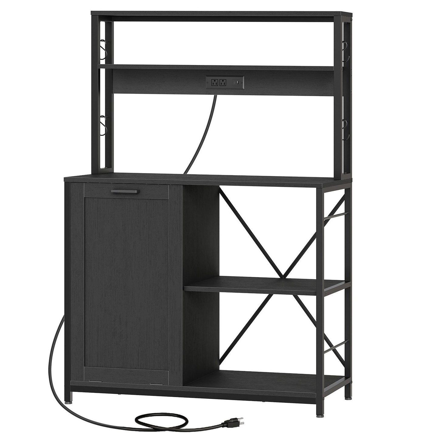 Bakers Rack with Power Outlet Microwave Stand, Coffee Bar - Black
