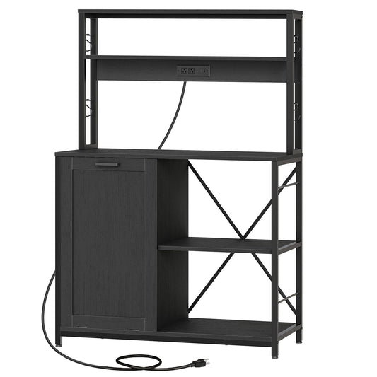 Bakers Rack with Power Outlet Microwave Stand, Coffee Bar - Black