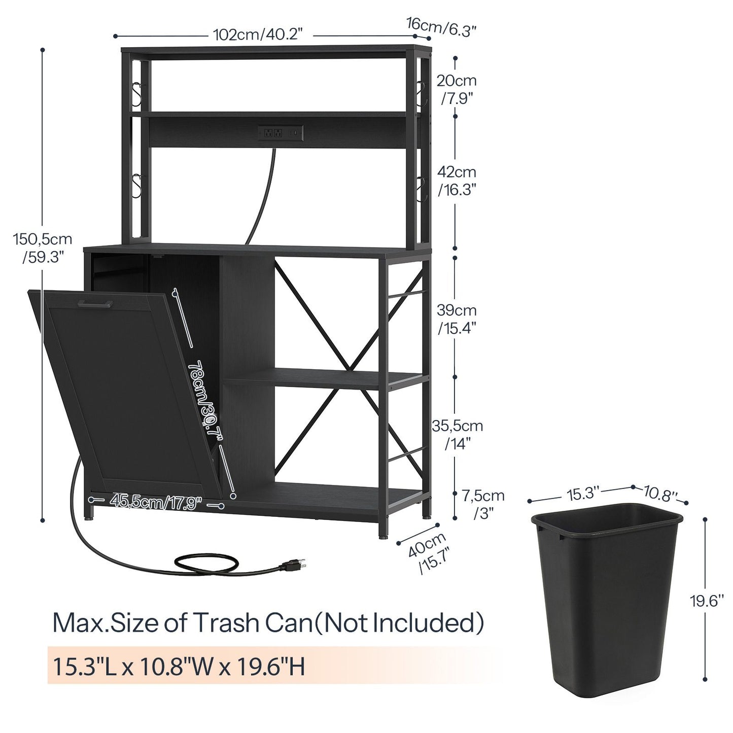 Bakers Rack with Power Outlet Microwave Stand, Coffee Bar - Black