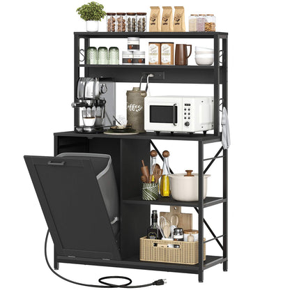 Bakers Rack with Power Outlet Microwave Stand, Coffee Bar - Black