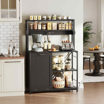 Bakers Rack with Power Outlet Microwave Stand, Coffee Bar - Black