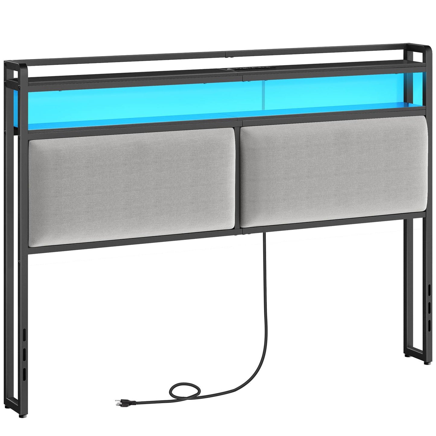 Queen Size Upholstered Headboard Charging Station - Black and