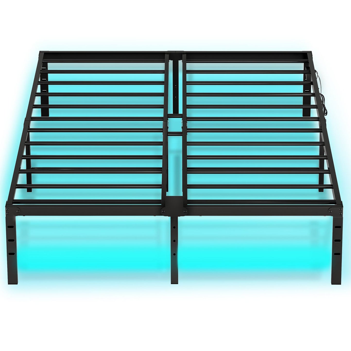 Full Bed Frame with LED Lights Charging Station - Black - HWLEXTRA 