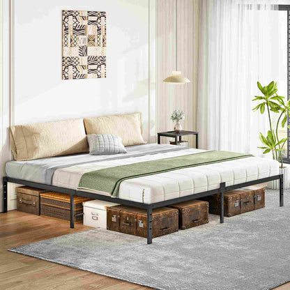 King Bed Frame with LED Lights Charging Station - Black