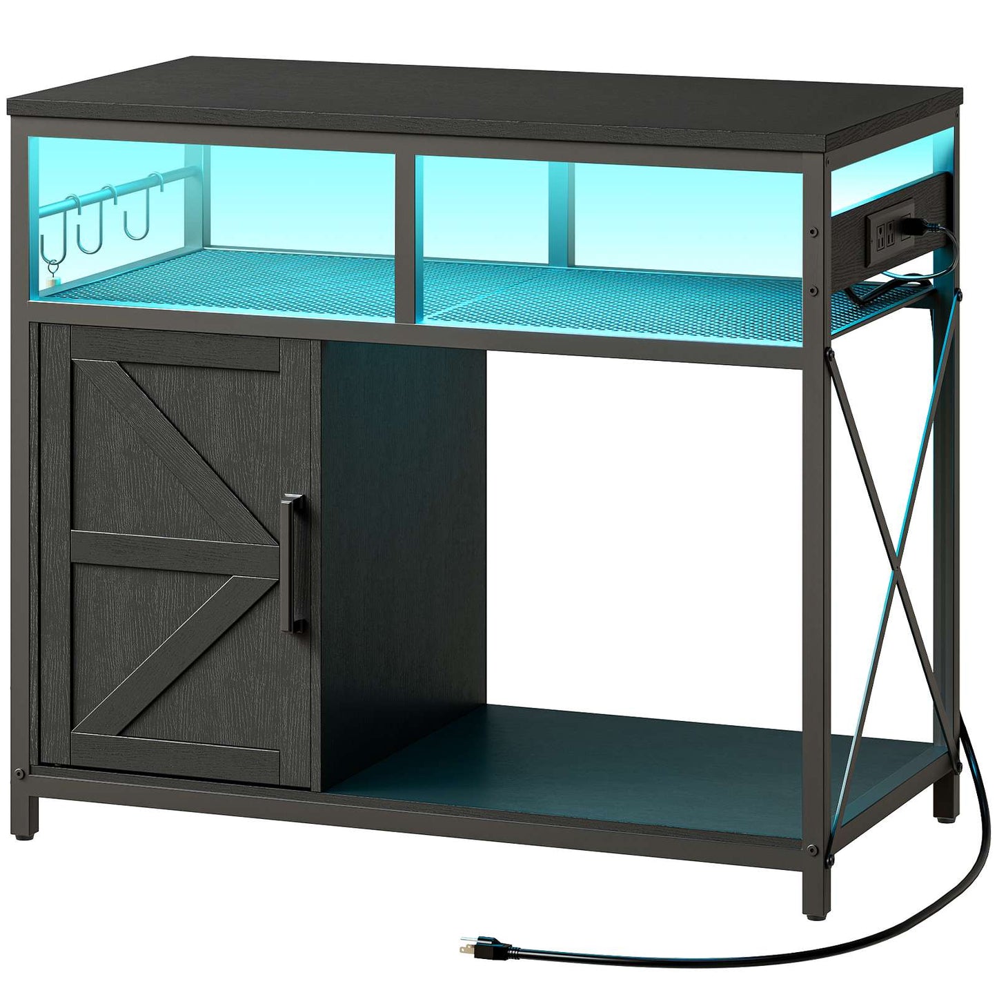 Aquarium Stand with Power Outlets, LED - Black