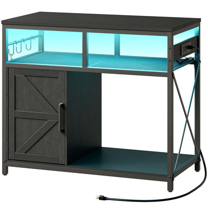 Aquarium Stand with Power Outlets, LED - Black