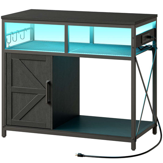 Aquarium Stand with Power Outlets, LED - Black