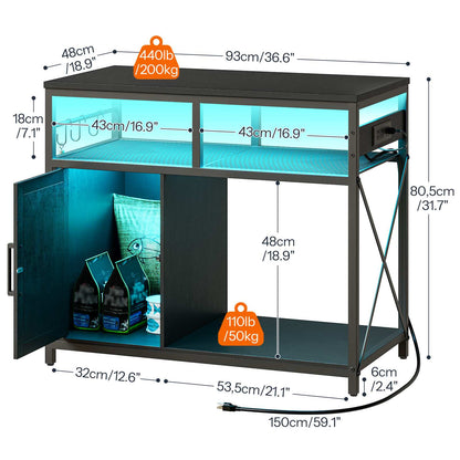 Aquarium Stand with Power Outlets, LED - Black
