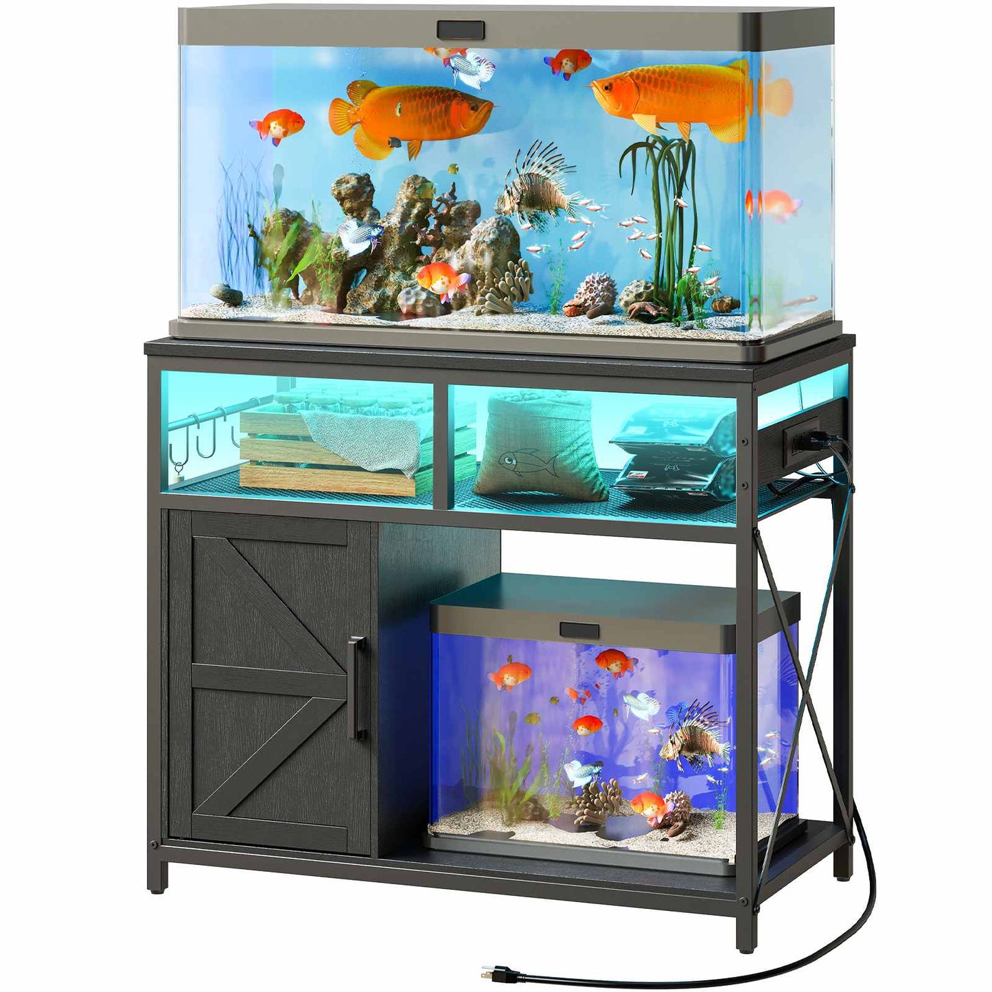 Aquarium Stand with Power Outlets, LED - Black