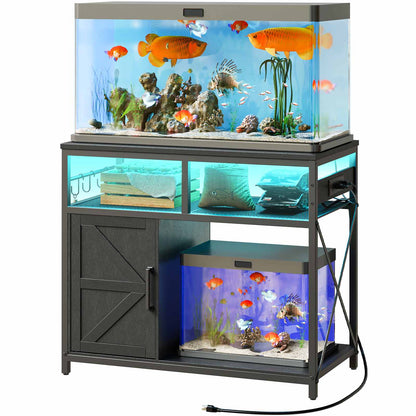 Aquarium Stand with Power Outlets, LED - Black