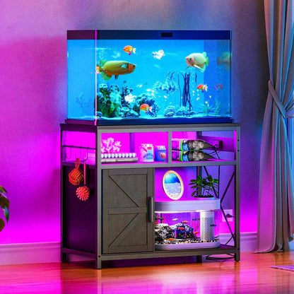 Aquarium Stand with Power Outlets, LED - Black