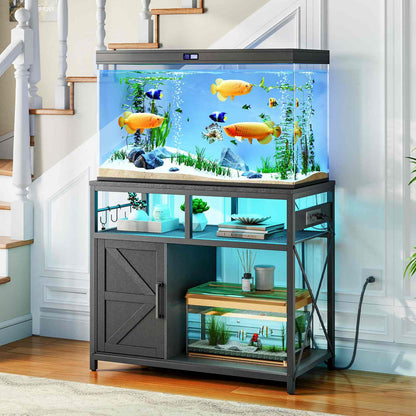 Aquarium Stand with Power Outlets, LED - Black