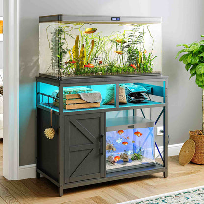 Aquarium Stand with Power Outlets, LED - Black