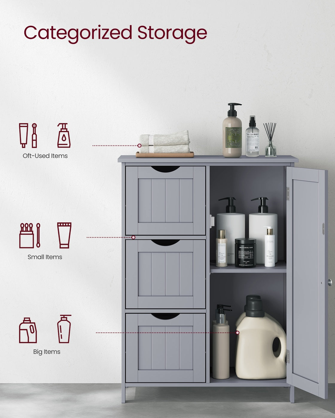 Bathroom Floor Storage Cabinet, Freestanding Bathroom Storage Unit with 3 Drawers - image 4