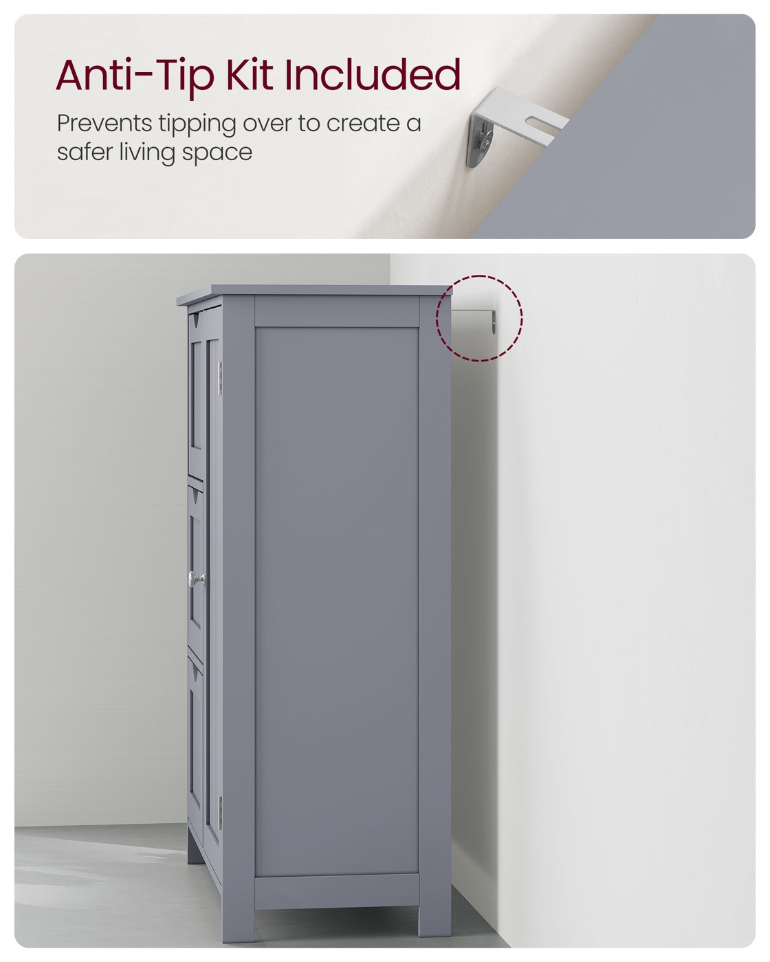Bathroom Floor Storage Cabinet, Freestanding Bathroom Storage Unit with 3 Drawers - image 6