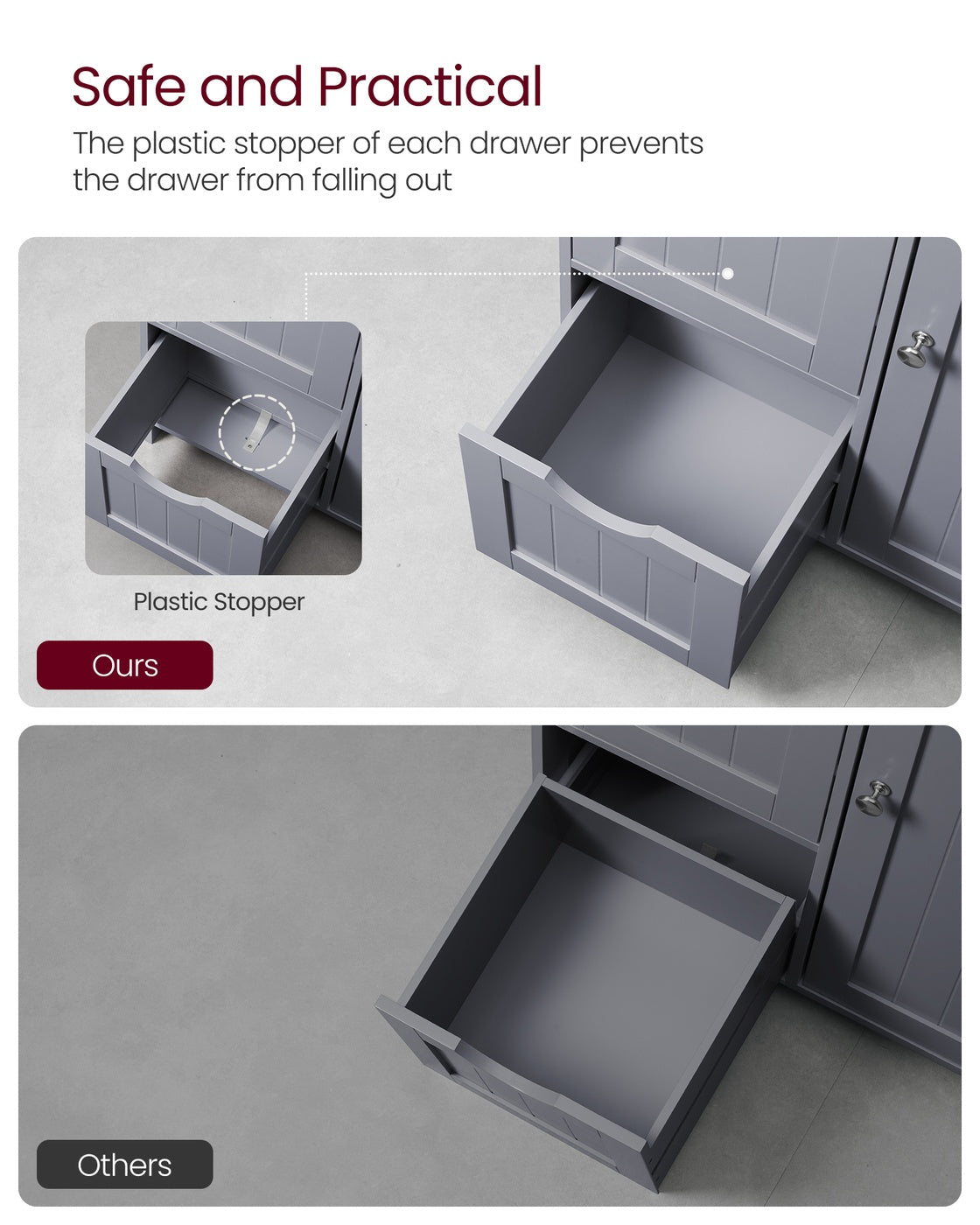 Bathroom Floor Storage Cabinet, Freestanding Bathroom Storage Unit with 3 Drawers - image 7