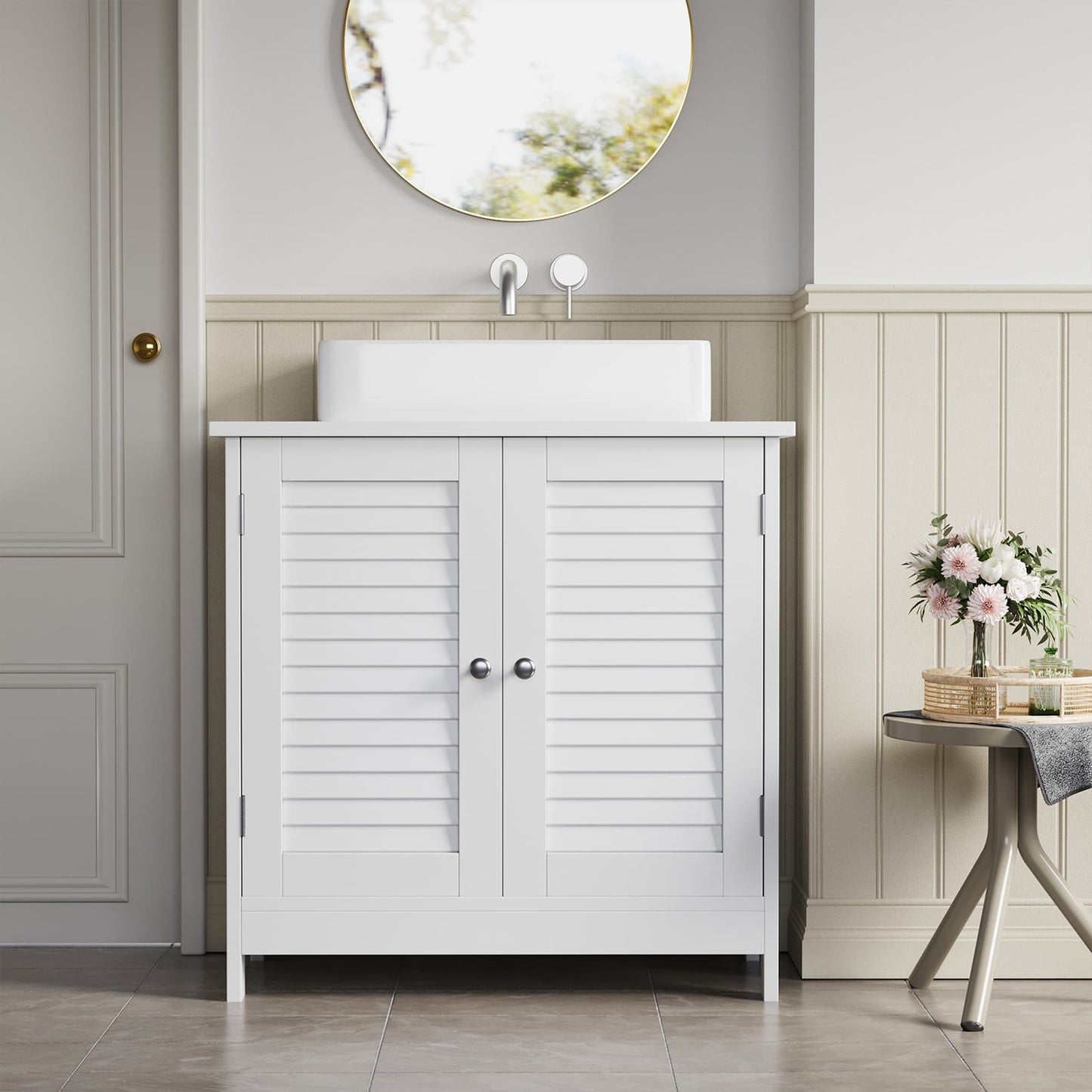 White Under Sink Storage Cabinet with Shelf - image 4
