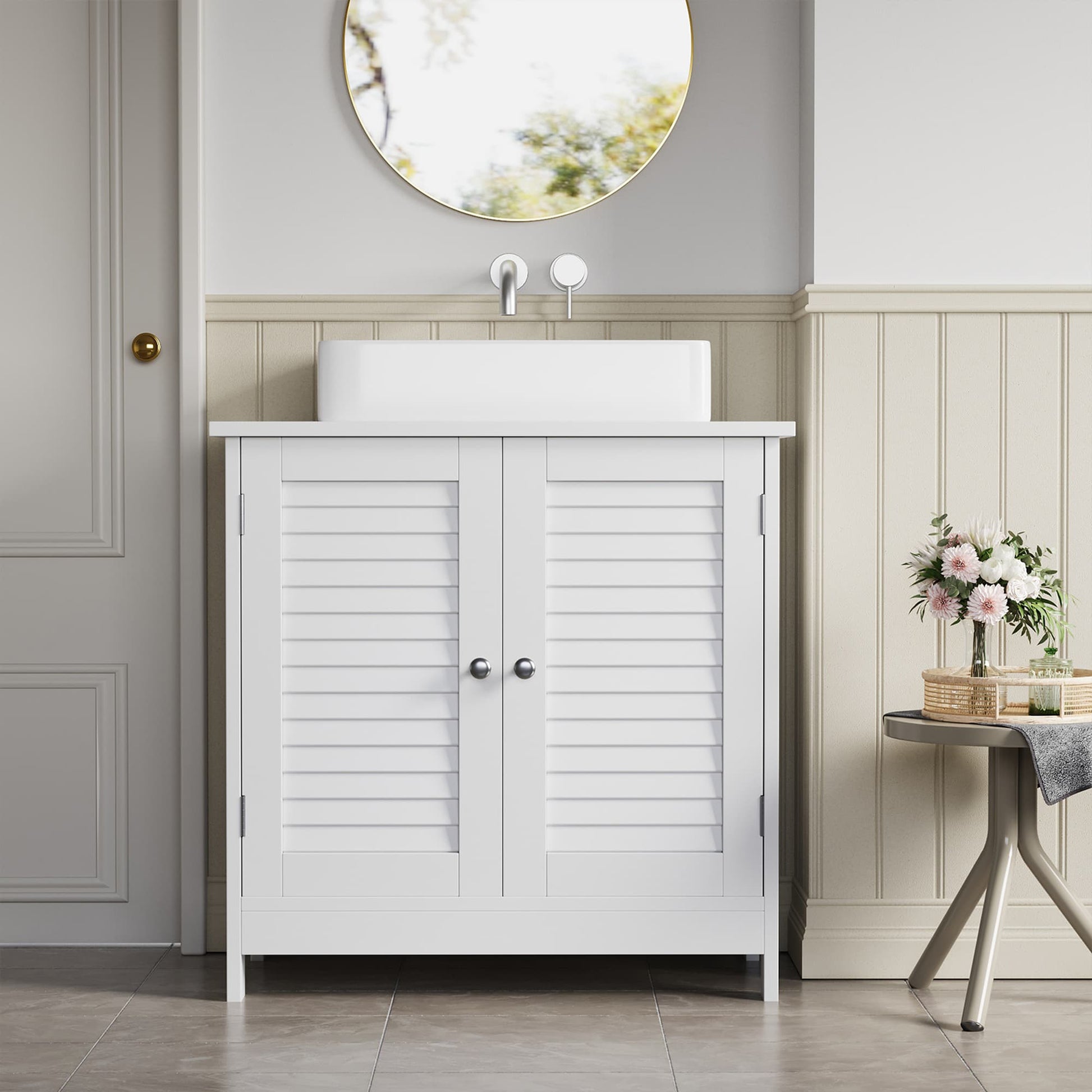 White Under Sink Storage Cabinet with Shelf - image 4