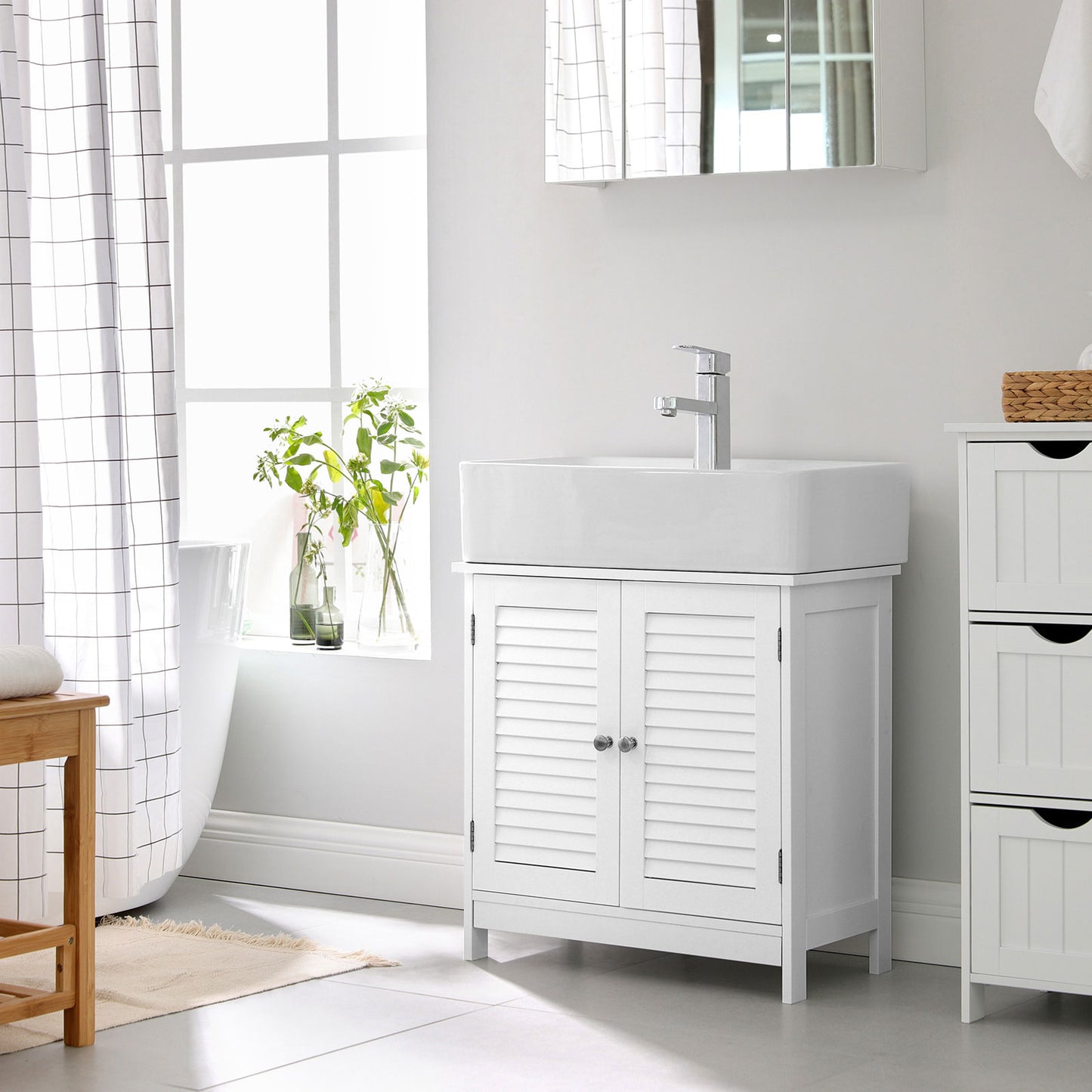 White Under Sink Storage Cabinet with Shelf - image 9
